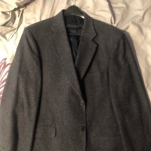 Blue herringbone wool blend blazer